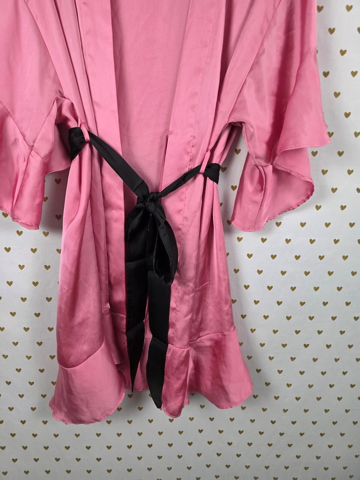 Victorias Secret Satin Silky Robe Pink Ruffle Flutter Lounge XS SMALL