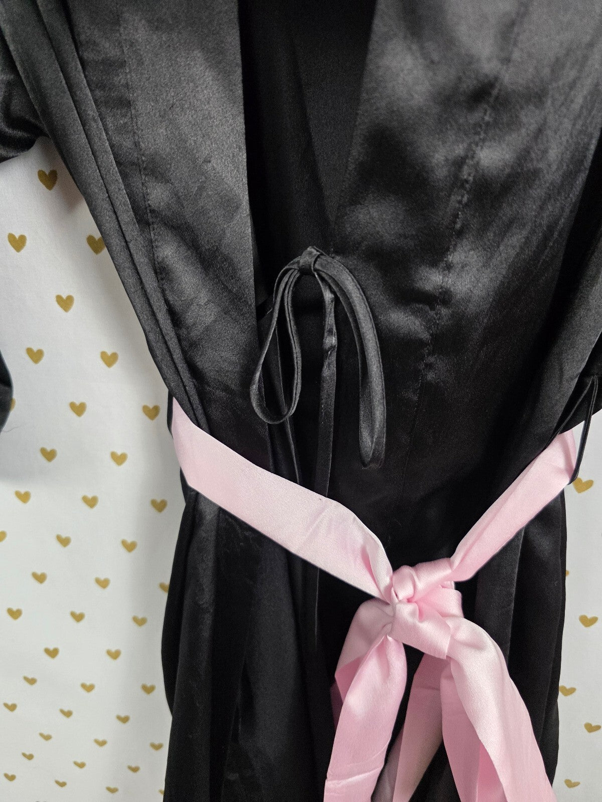 Victorias Secret Satin Silky Robe Black Kimono Lounger One Size fits all