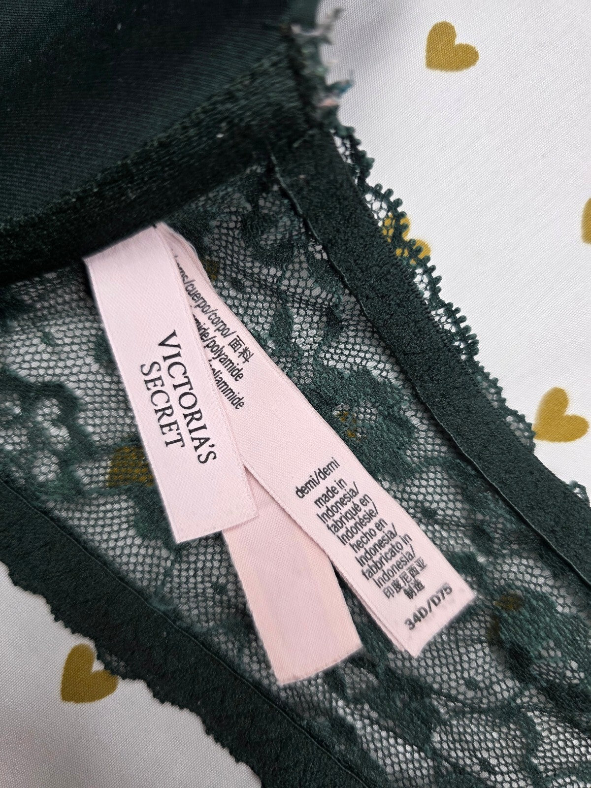 Victorias Secret Green Lace Front Close Racerback Bra Demi Balconette 34D