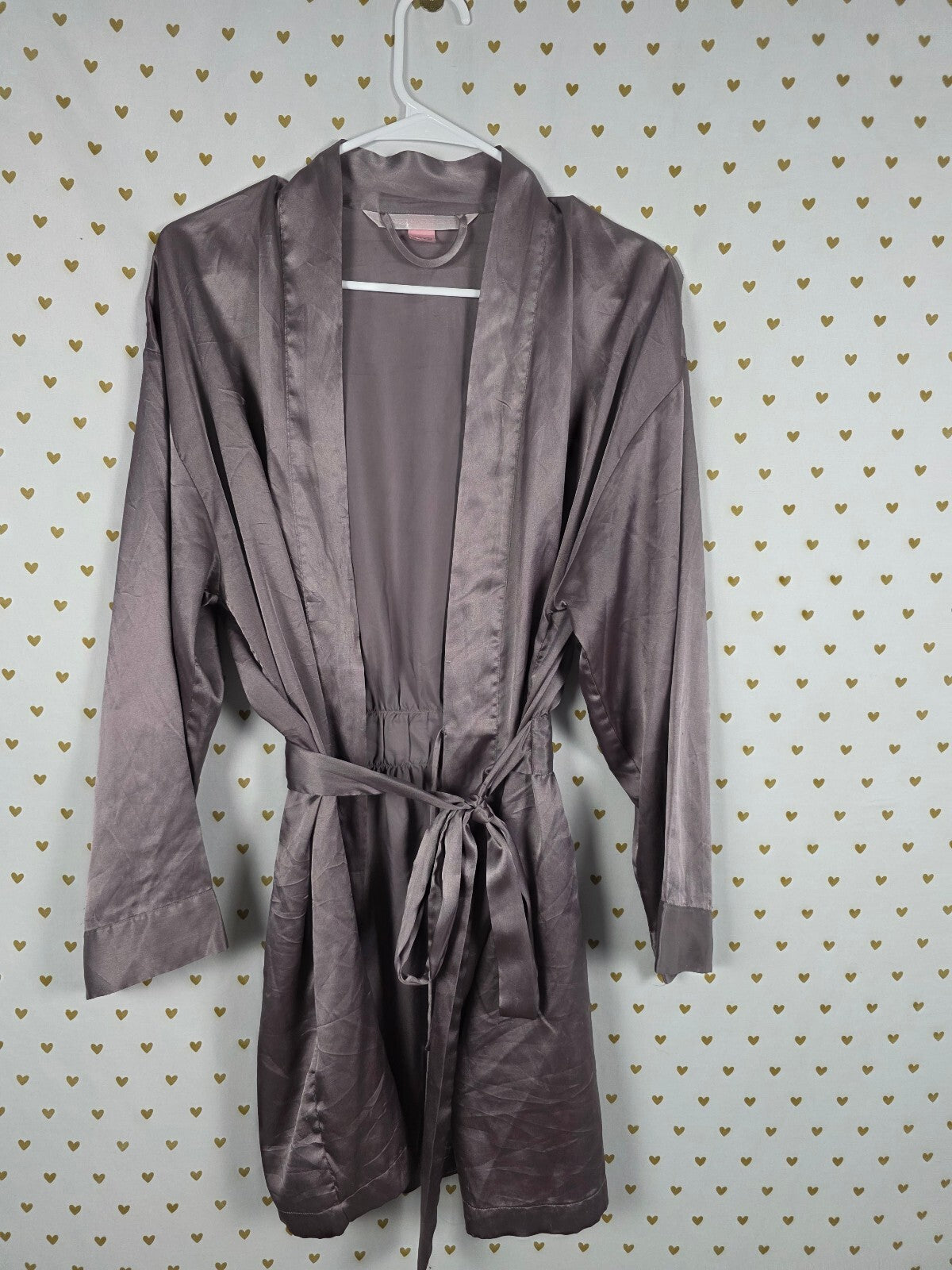 Victorias Secret Taupe Pocket Lounge Satin Silky Robe Kimono ONE SIZE FITS ALL