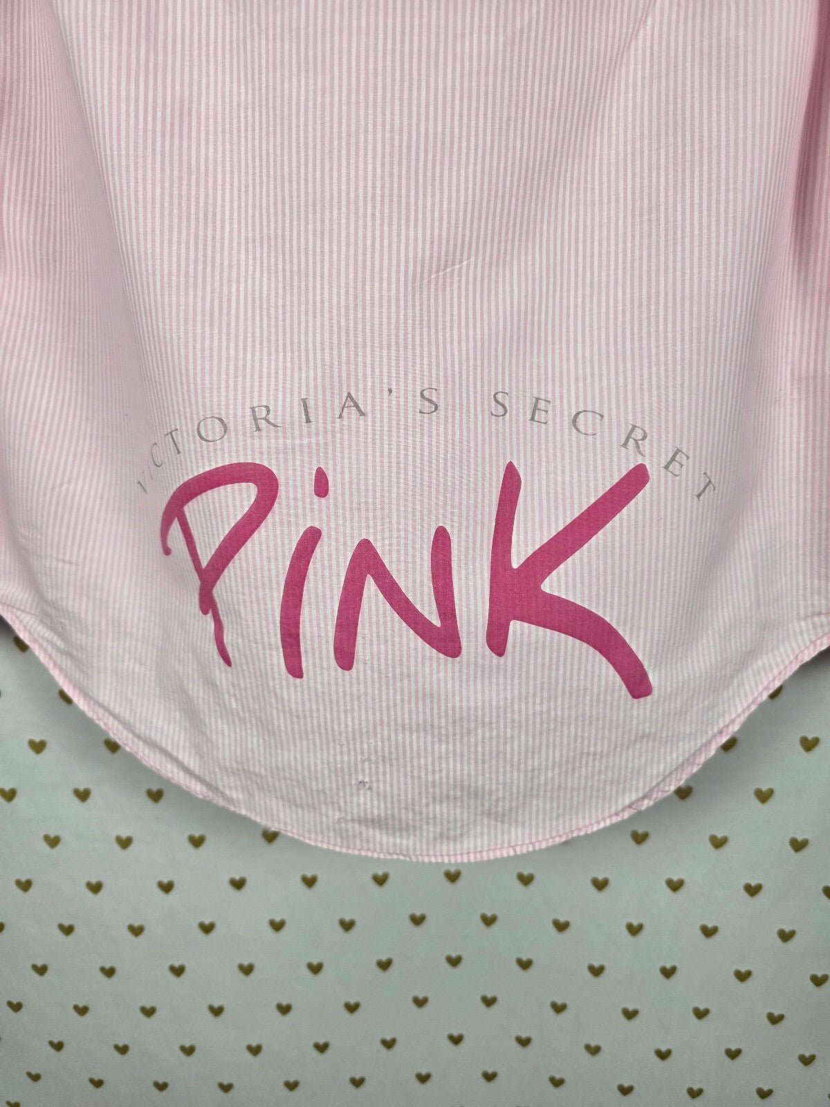 Vintage 2004 Victoria's Secret PINK Sleep Shirt XS Striped Dog Logo Y2K