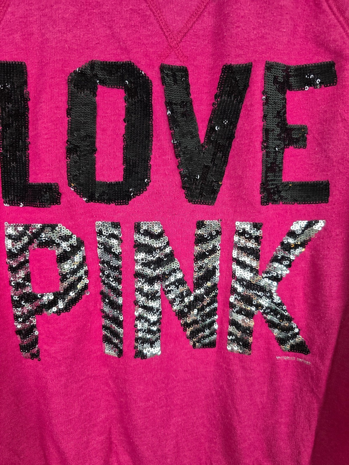 Victorias Secret Pink Vintage Zebra Bling Crew Sweater Shirt XS Y2k