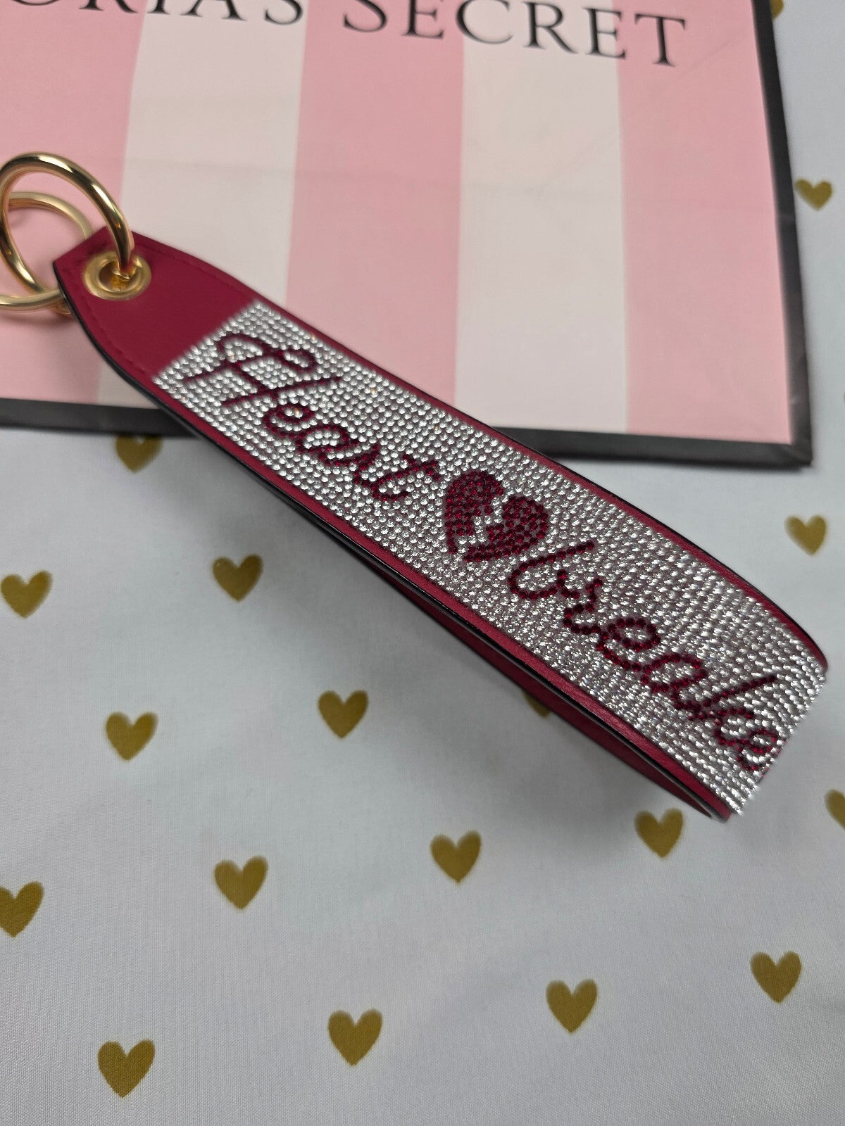 Victoria Secret BLING wristlet strap keychain Rhinestone Handle HEART BREAKER