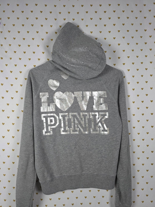 Victorias Secret Pink BLING STUDDED Love Full Zip Hoodie Jacket SMALL