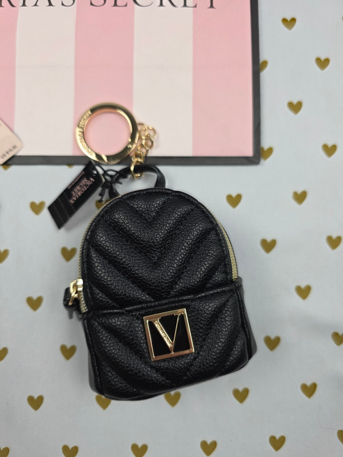 Victoria Secret BLING wristlet strap keychain Logo & Backpack Pouch NEW NWT SET