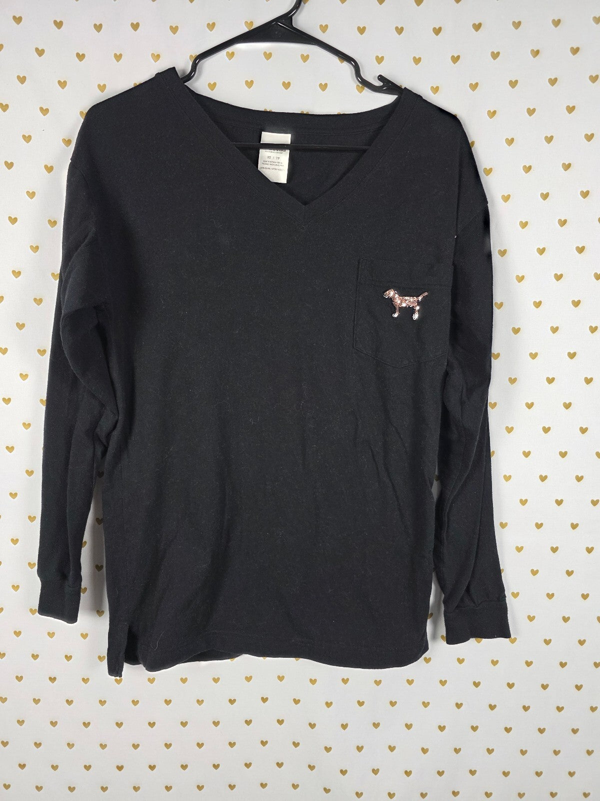Victorias Secret PINK leopard Cheetah Dog Bling Long Sleeve Tee shirt Sequin XS