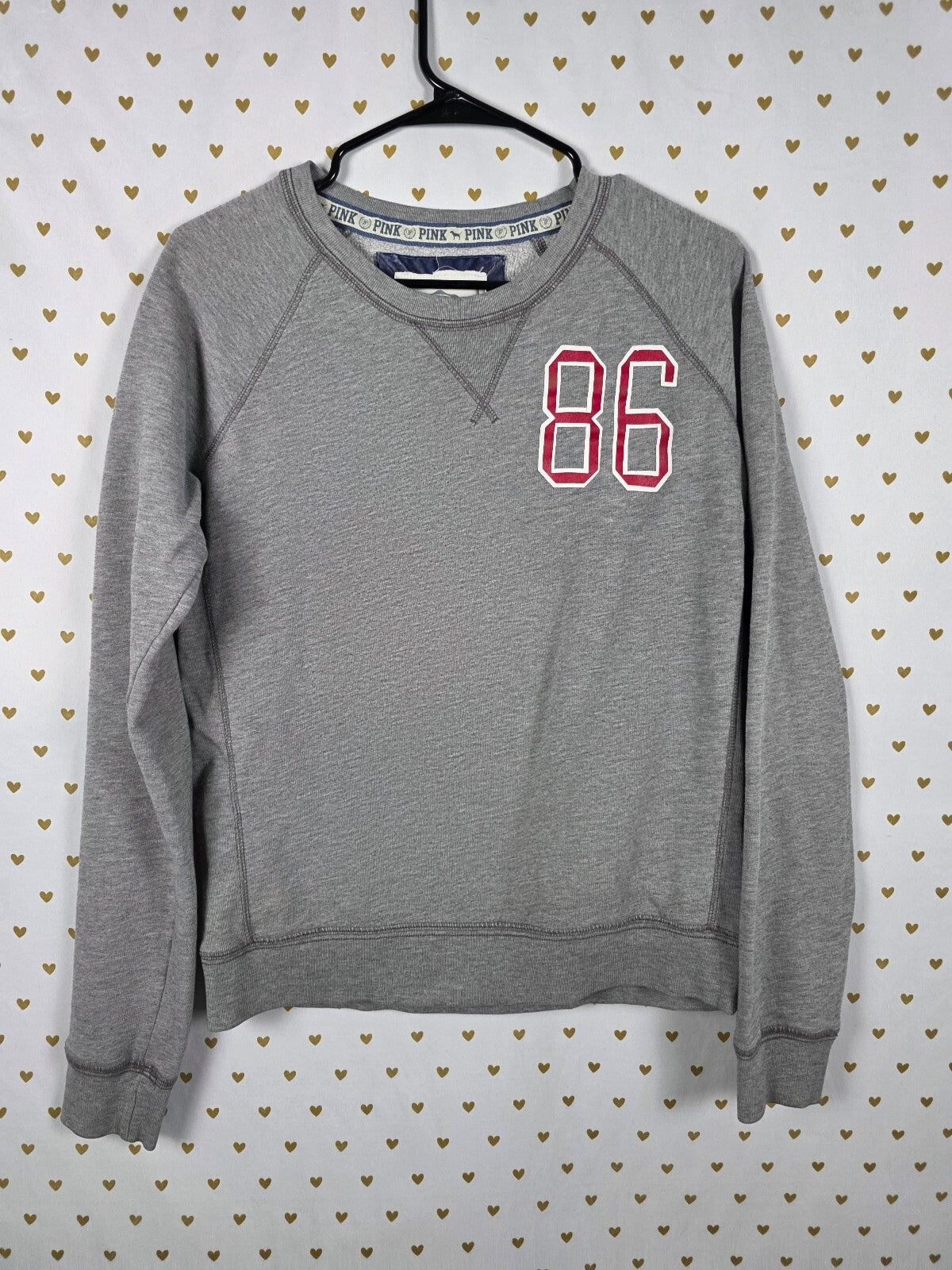 Victorias Secret Pink Grey Vintage University Crew Sweater Y2k MEDIUM