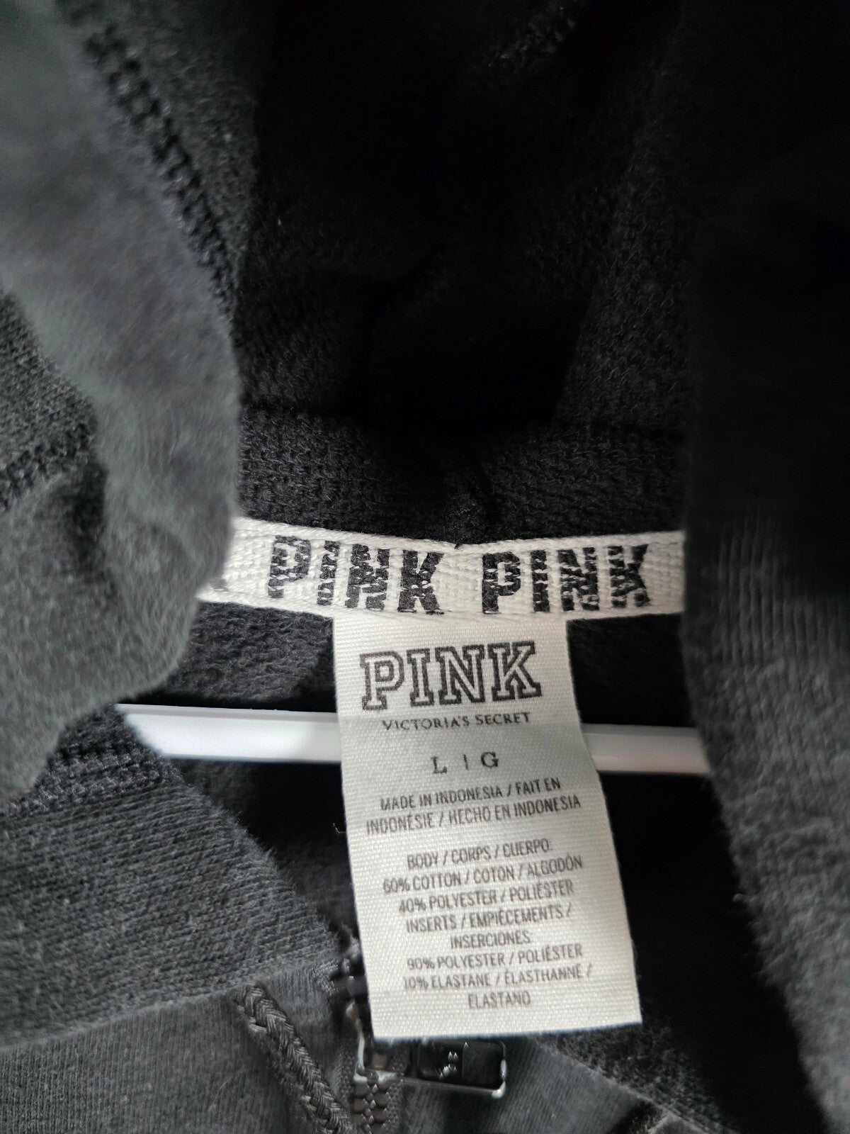 Victorias Secret Pink Black Bling Full Zip Hoodie Jacket Logo sequined Large