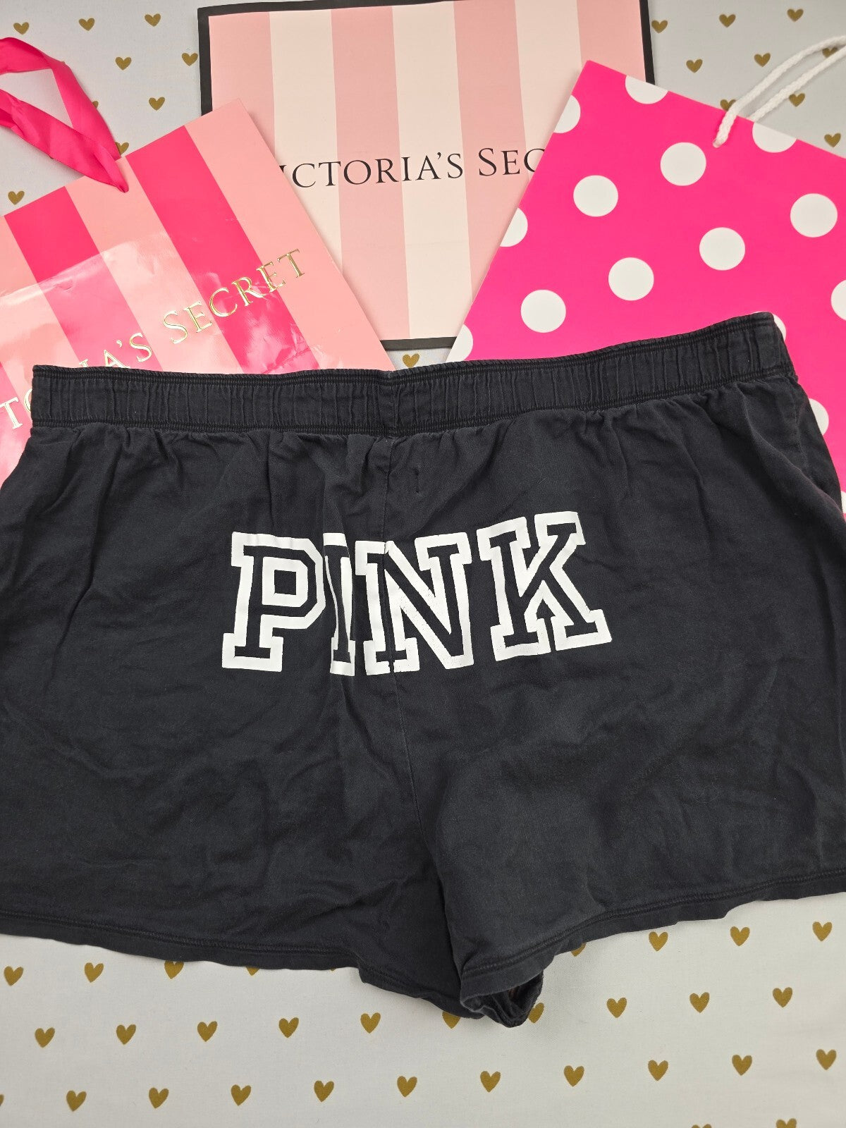 Victorias Secret PINK Black Logo Butt Large Sleep Shorts Boxers Pajama Bottoms
