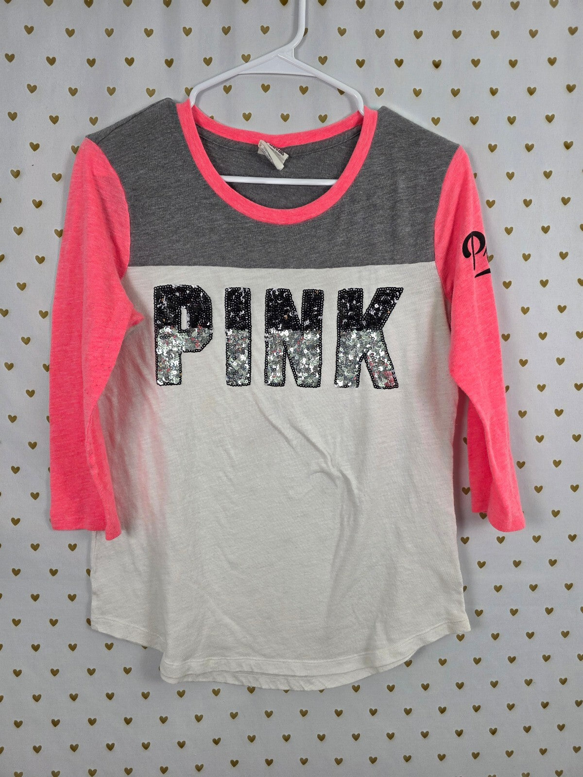 Victorias Secret PINK Gradient Neon Bling Accent Quarter Sleeve Tee shirt Small