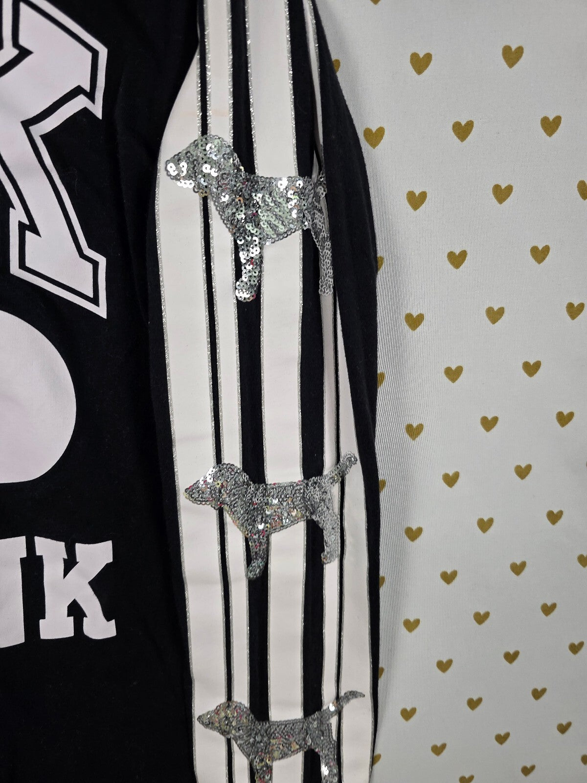 Victorias Secret PINK BLING Silver Dog Logo Long sleeve tee shirt XS Oversized