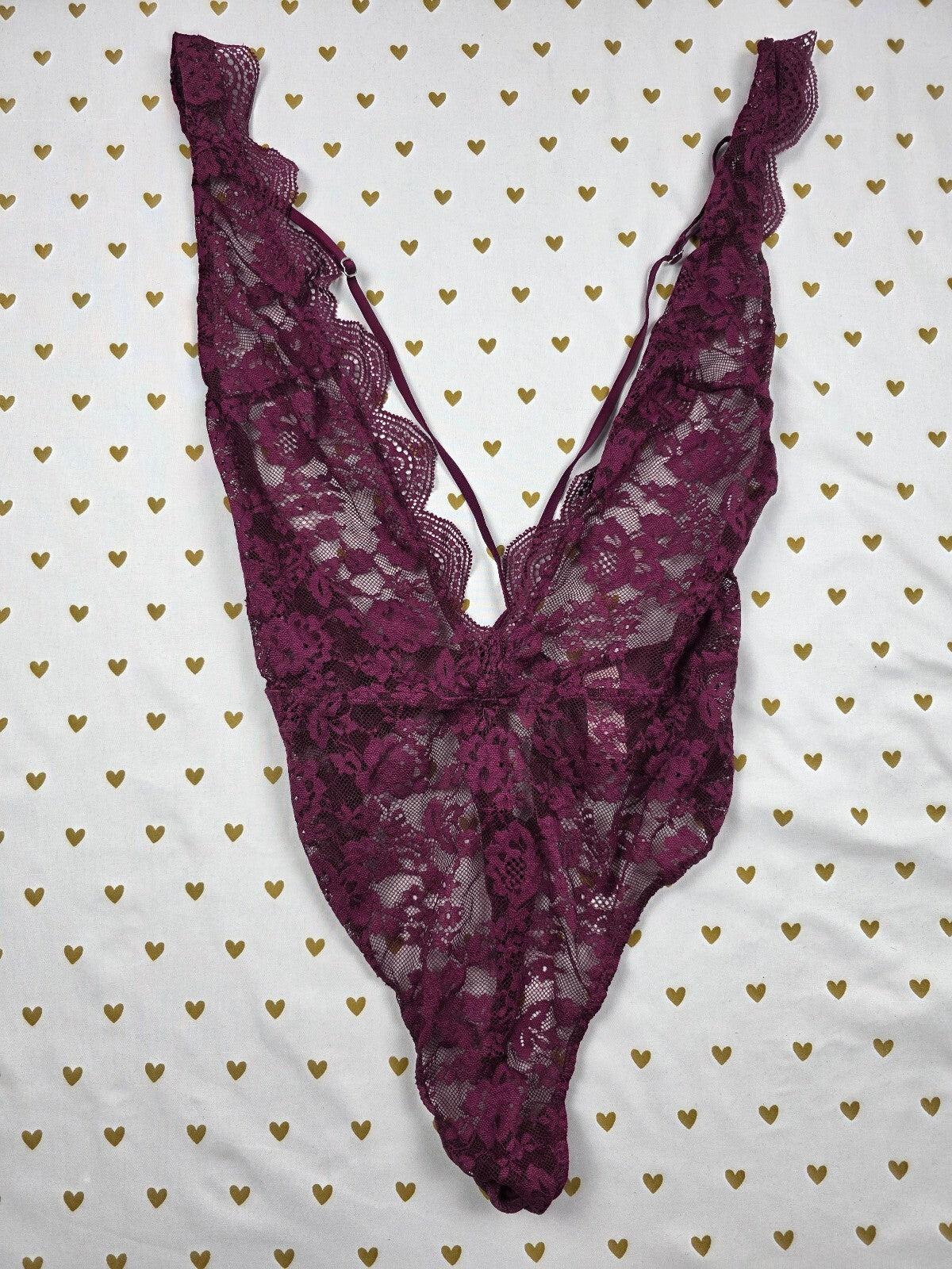 Victorias Secret Maroon Strappy Thong Teddy Bodysuit Sheer Lingerie MEDIUM