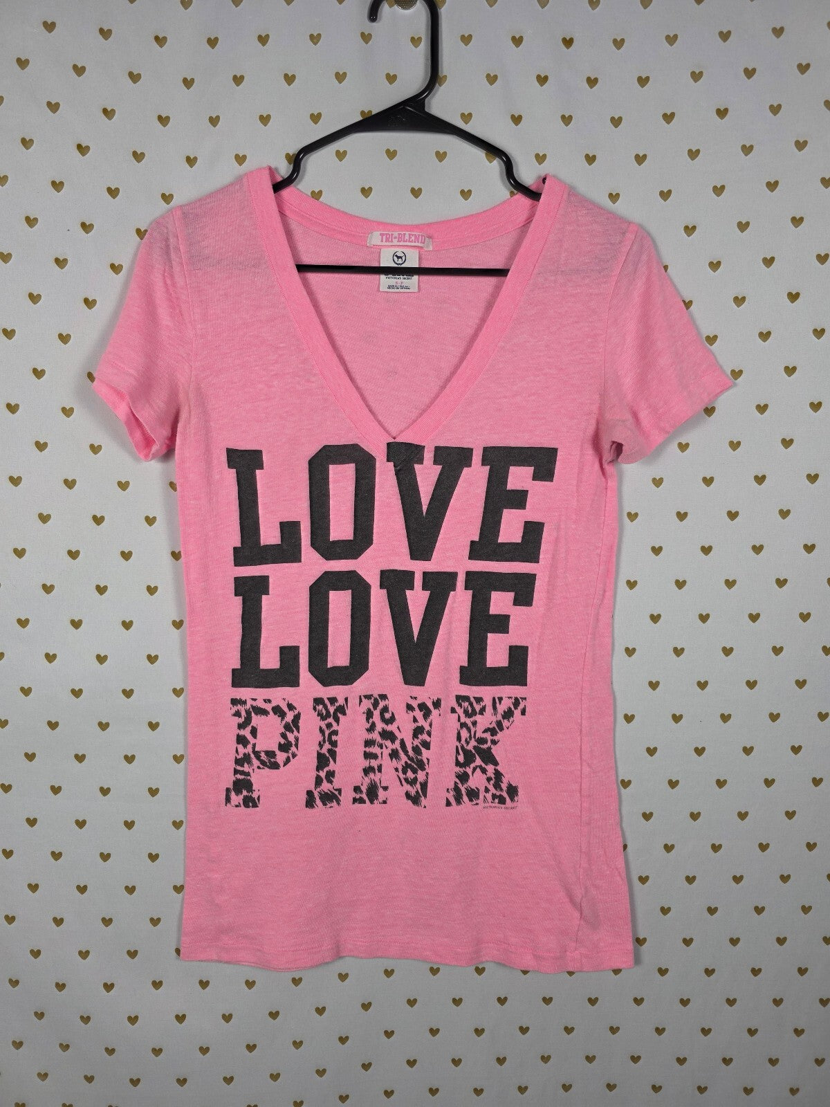 Victorias Secret PINK Vintage Leopard Cheetah V neck Tee shirt Y2K Small