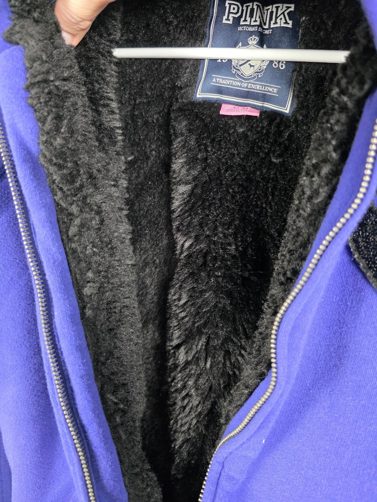 Victorias Secret Pink Fur lIned Bling Sequined Hoodie Jacket Medium