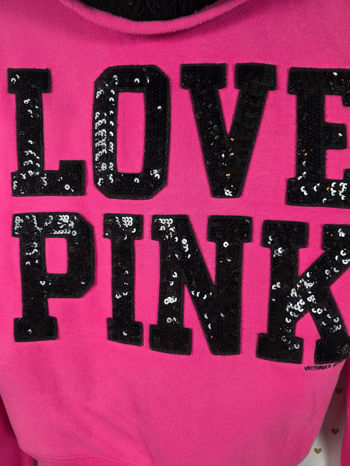 Victorias Secret Pink Fur lIned Bling Sequined Hoodie Jacket Medium Warm