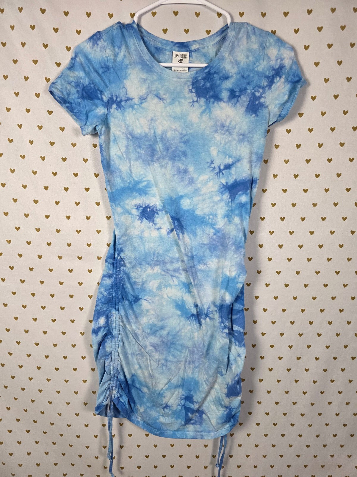 Victorias Secret PINK Tye Dye Cinched Tee Shirt Dress Blue XS