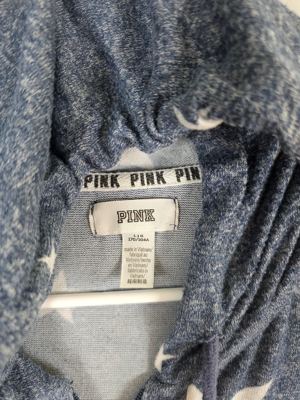 Victorias Secret Pink Blue Stars Thin Strechy Hoodie Jacket Full Zip Large
