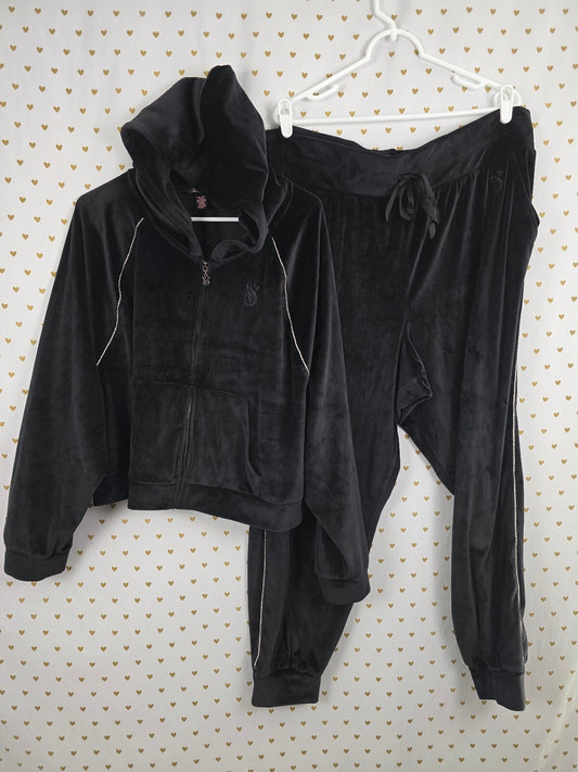 Victoria's Secret On Point Velour Tracksuit XXL Black Rhinestone BLING Set