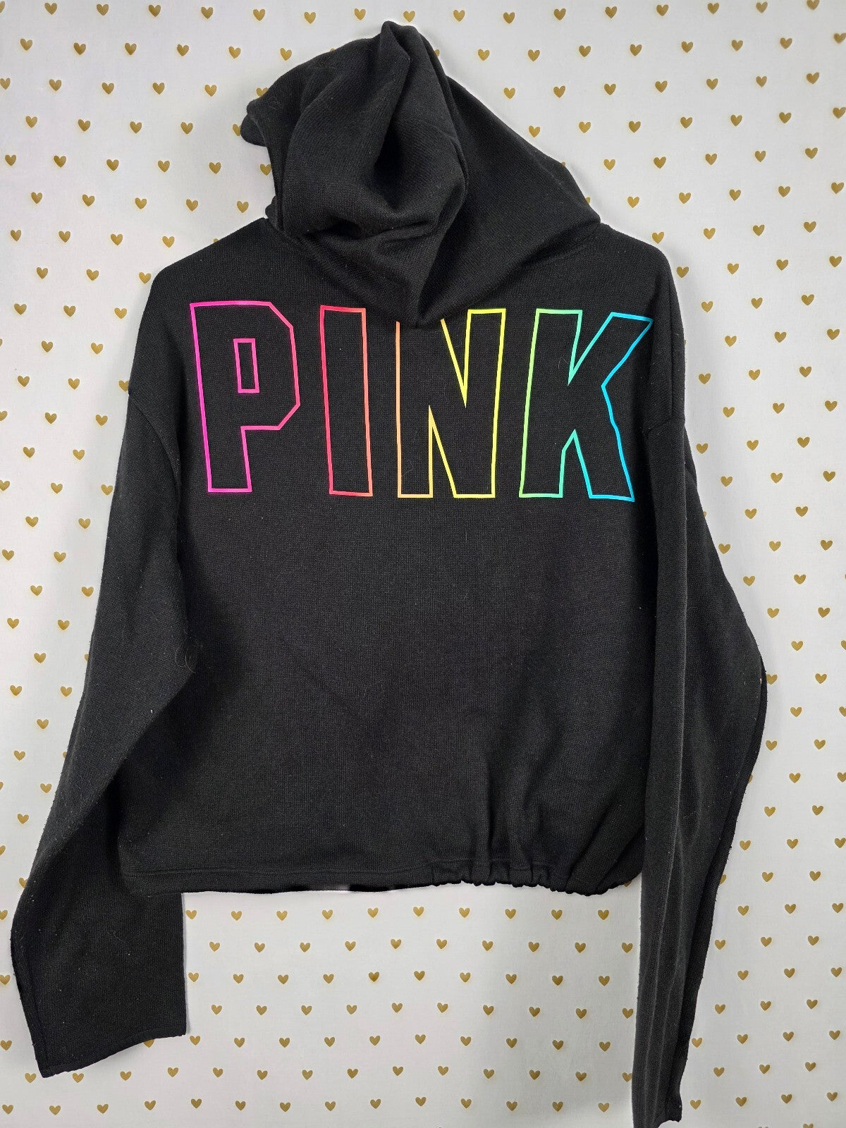 Victorias Secret Pink RAINBOW Logo Pullover Sweater Shirt LARGE