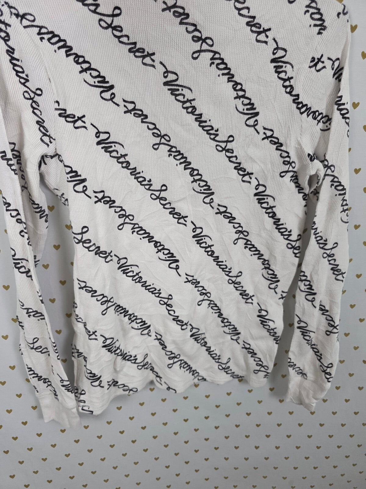 Victorias Secret NEW Thermal Waffle Long Sleeve Logo Tee SMALL NWT