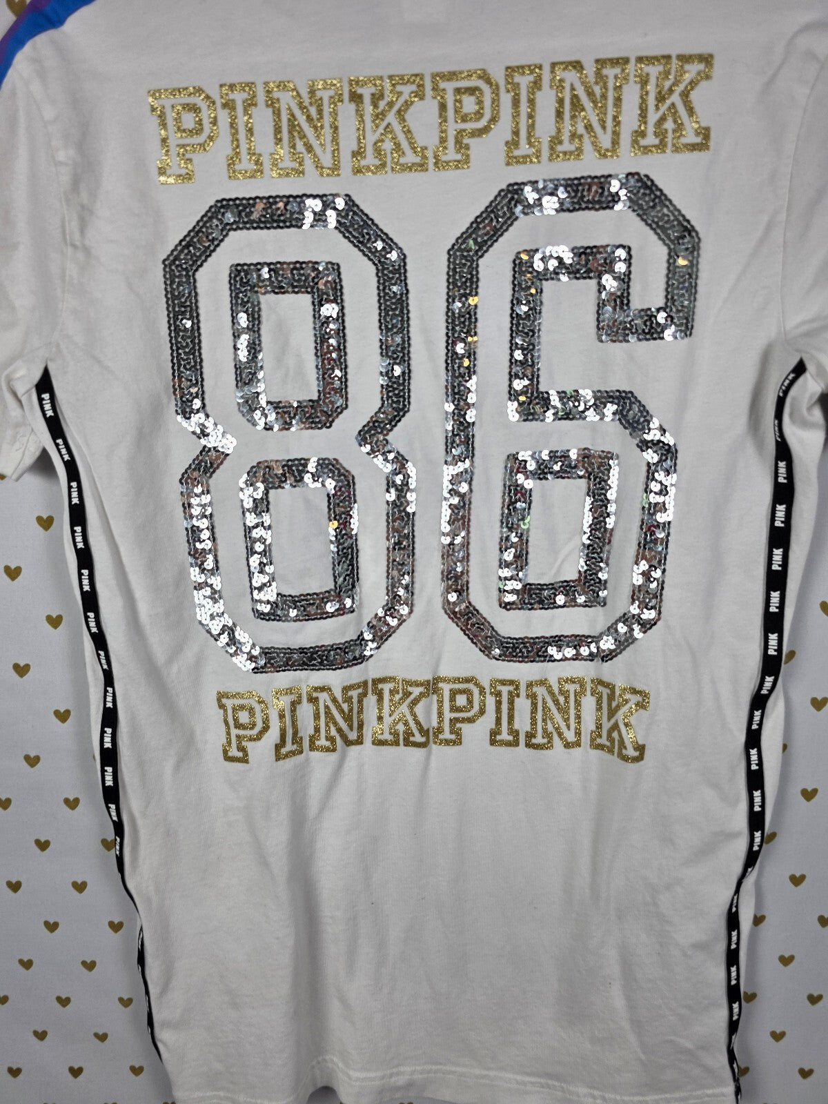 Victorias Secret PINK Rainbow 86 BLING Tee shirt White XS