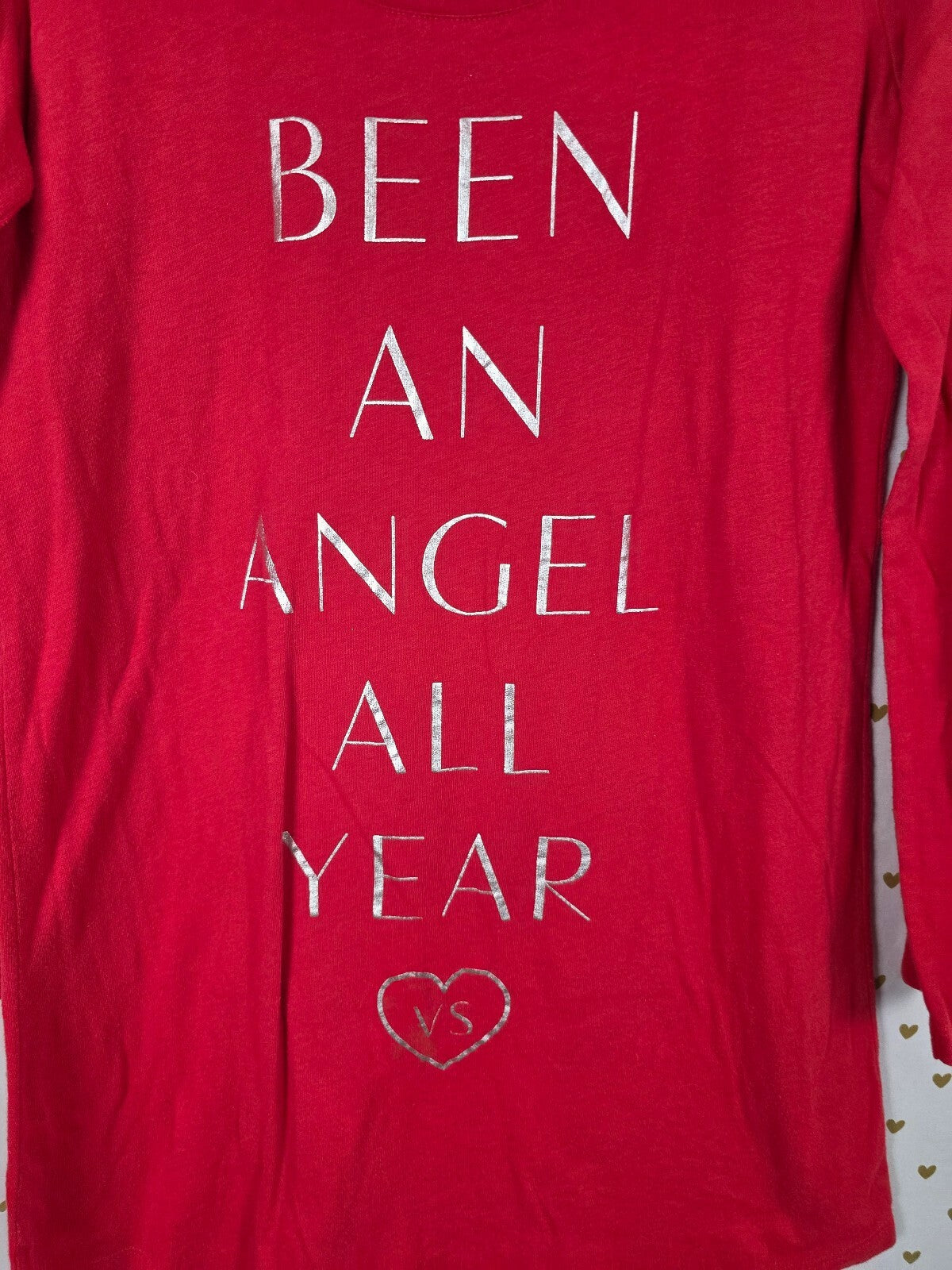 Victorias Secret BEEN AN ANGEL ALL YEAR Nightgown Red Long Sleeve Sleep Shirt S