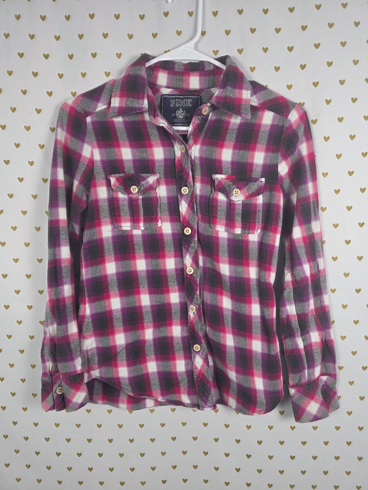 Victorias Secret PINK Vintage Plaid Button Down Long sleeve Shirt Small
