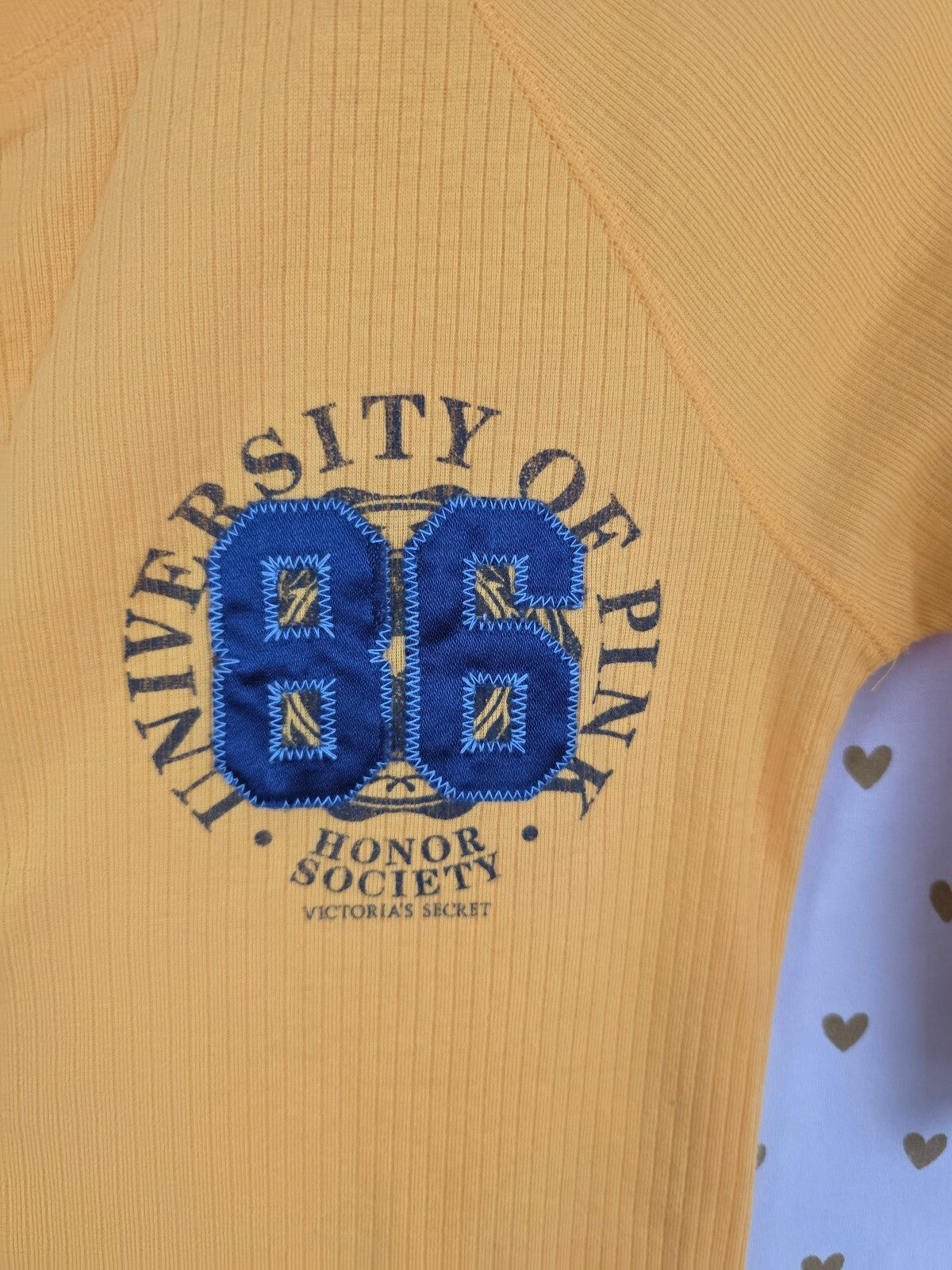 Vintage 2008 VS PINK University of Pink 86 Yellow Ribbed Henley Top M Y2K