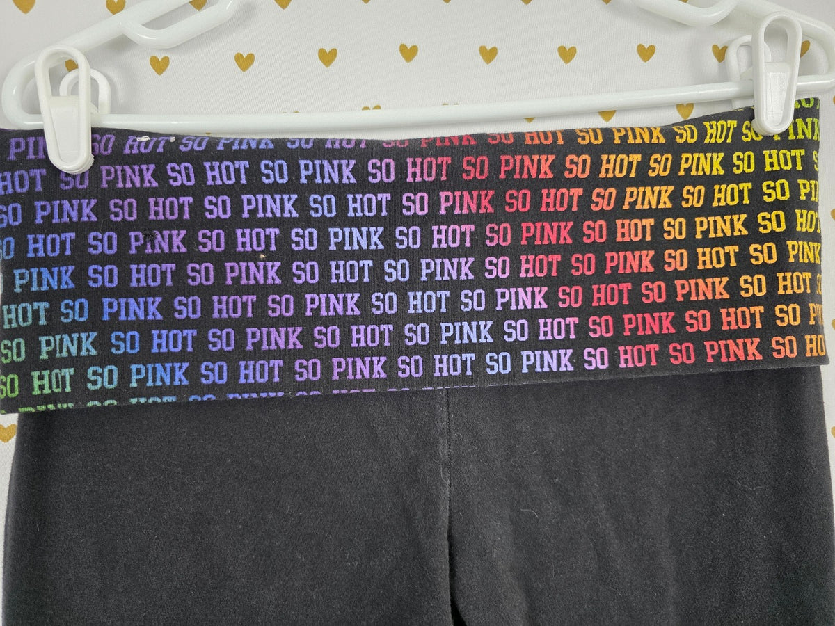 Victoria's Secret PINK Yoga Crop Pants L Foldover SO HOT Rainbow Waist Y2K