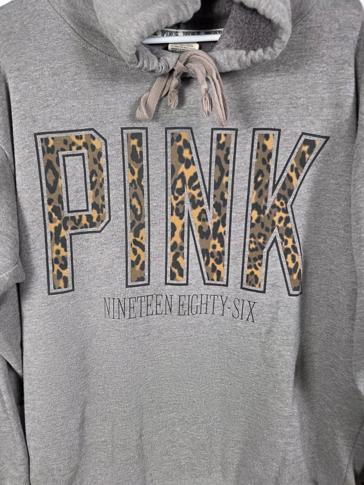 Victorias Secret Pink Leopard Cheetah Oversized Grey Hoodie Sweater Small