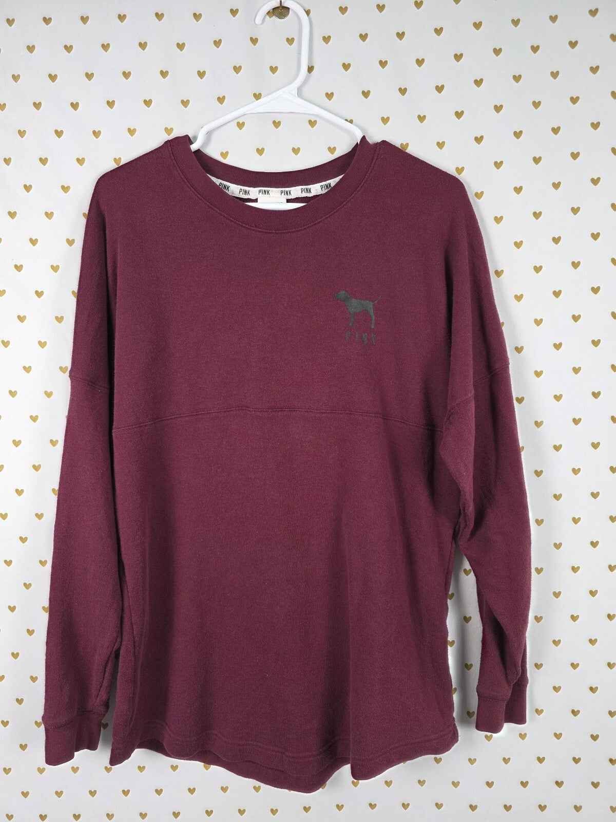 Victorias Secret Pink Maroon Cheetah Leopard Logo Oversized Sweater Shirt SM