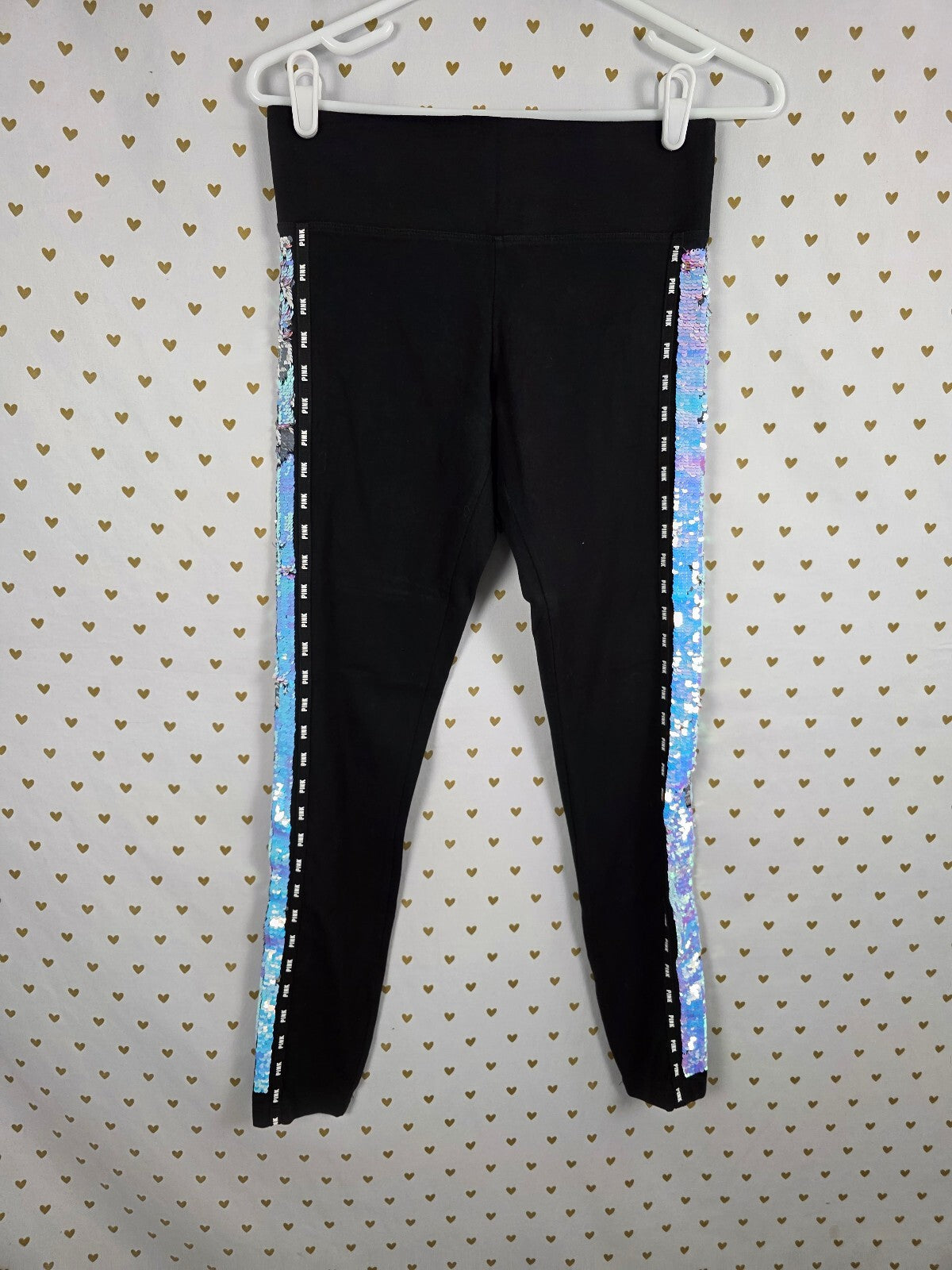 VS PINK BLING Sequin 86 Tee Leggings Set Small Iridescent Mermaid Rare