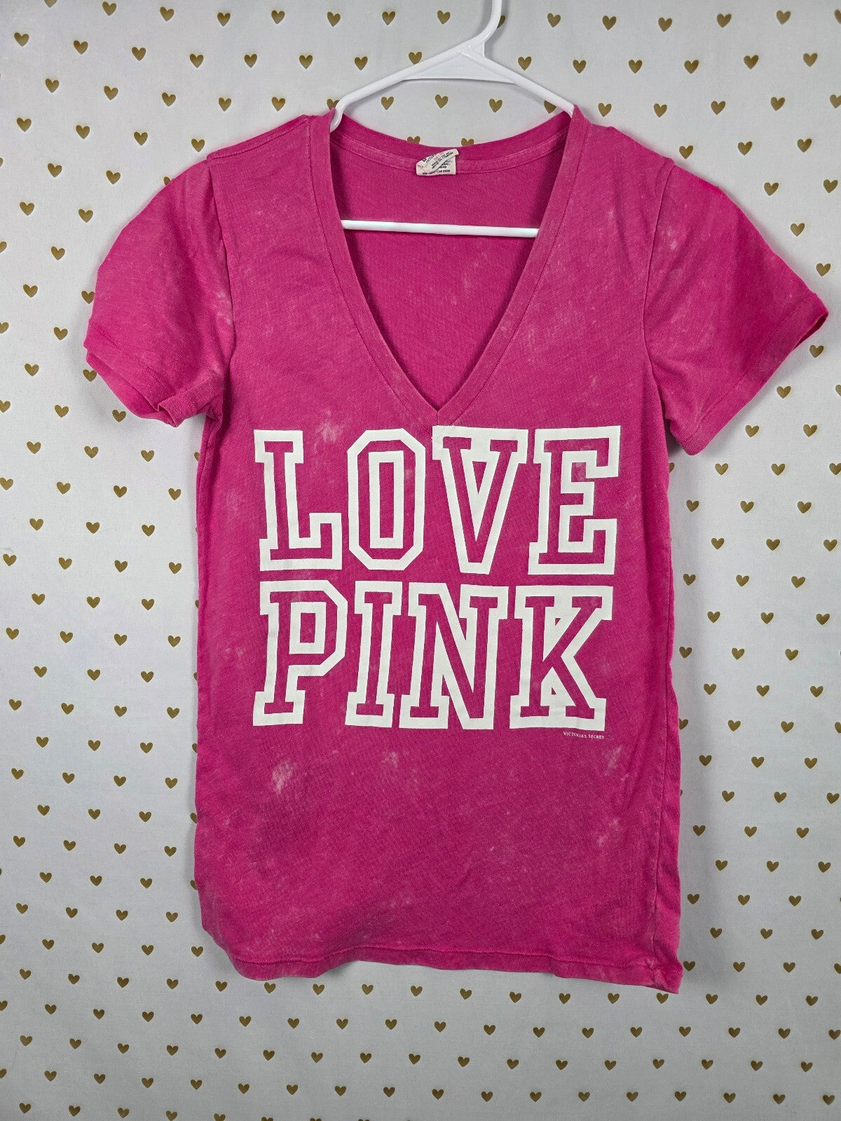 Victorias Secret PINK Vintage Style V neck logo tee shirt Medium y2k