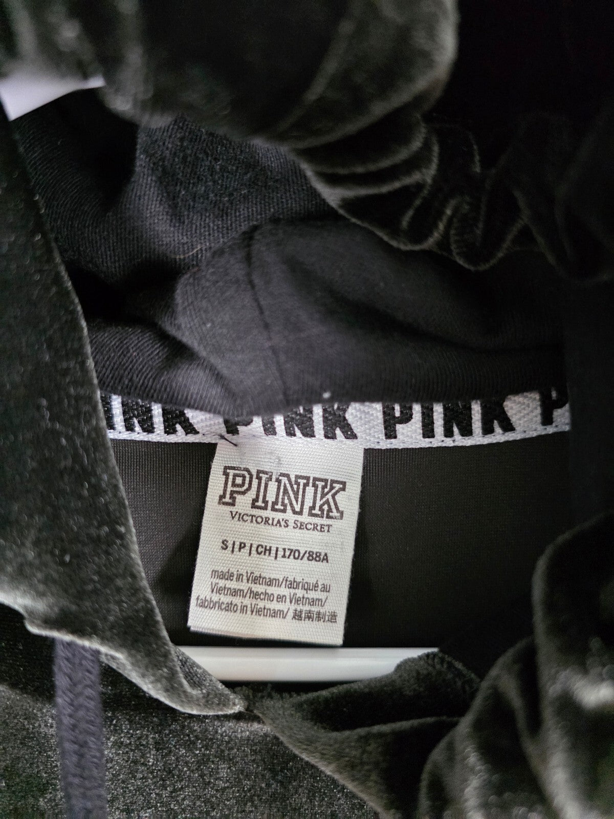 Victoria's Secret PINK Black Velour Hoodie Jogger Tracksuit Set Small