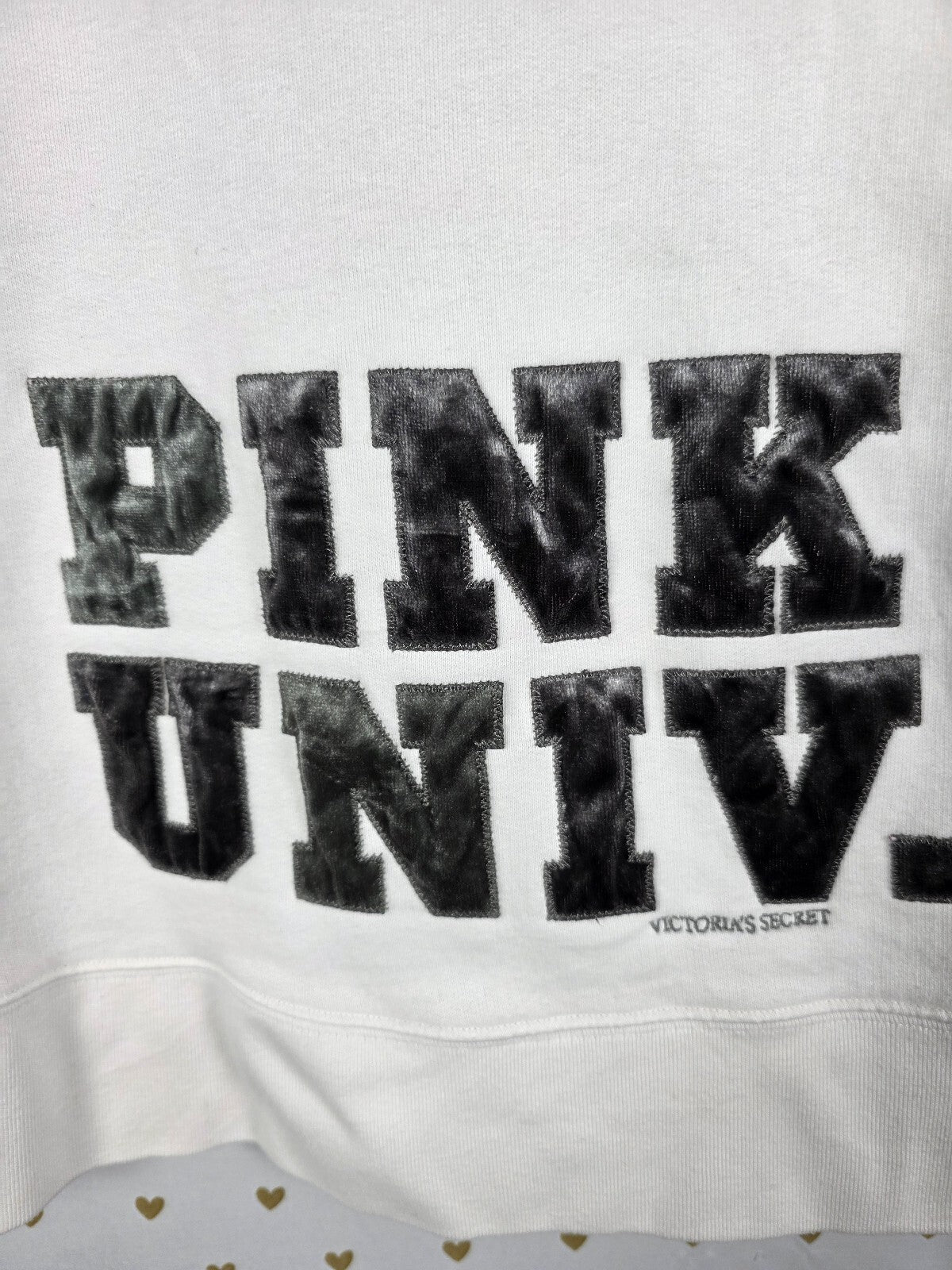 Victorias Secret Pink VINTAGE White University Full Zip Hoodie Jacket MEDIUM