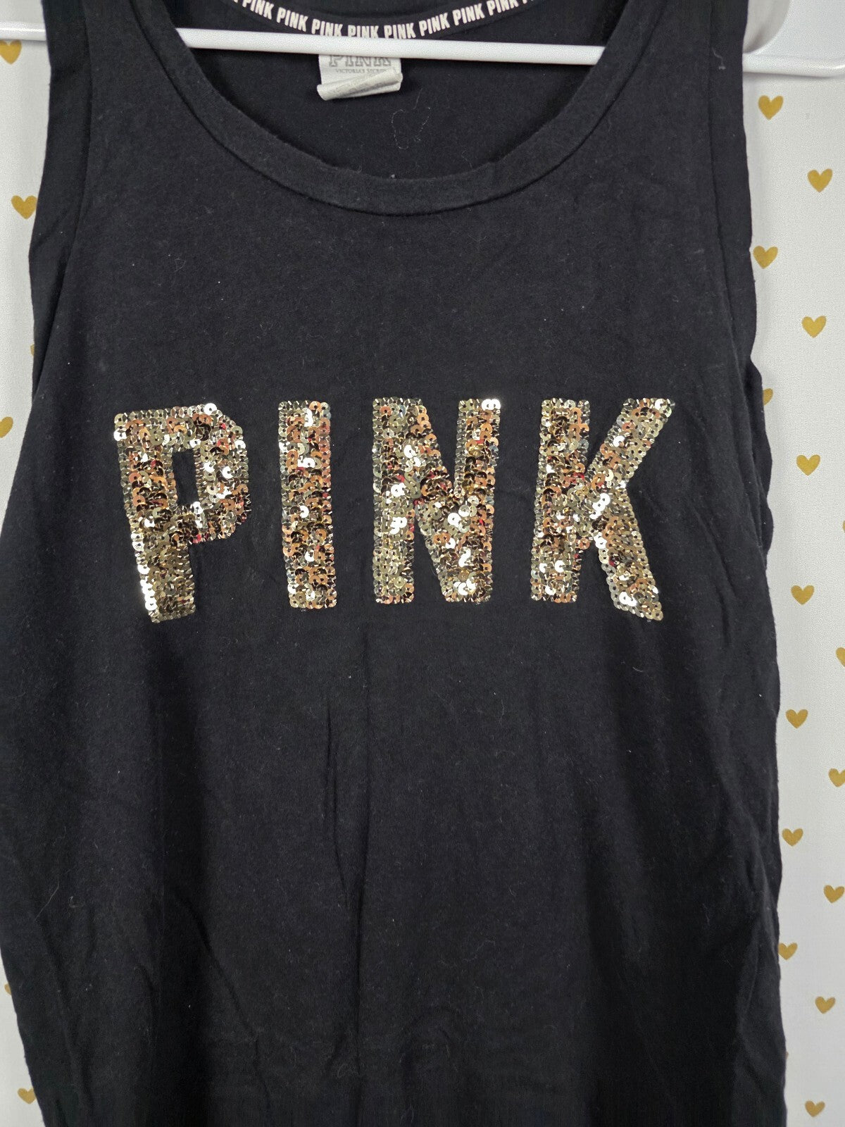 Victorias Secret PINK Gold Bling Sequin Tank Top Logo Small