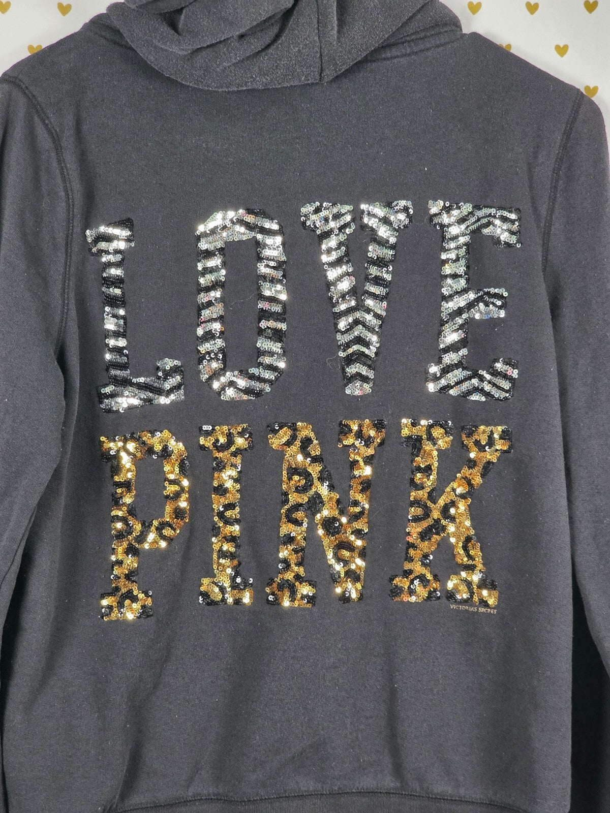 Victoria's Secret PINK BLING Sequin LOVE PINK Zebra Leopard Zip Hoodie Large Y2K