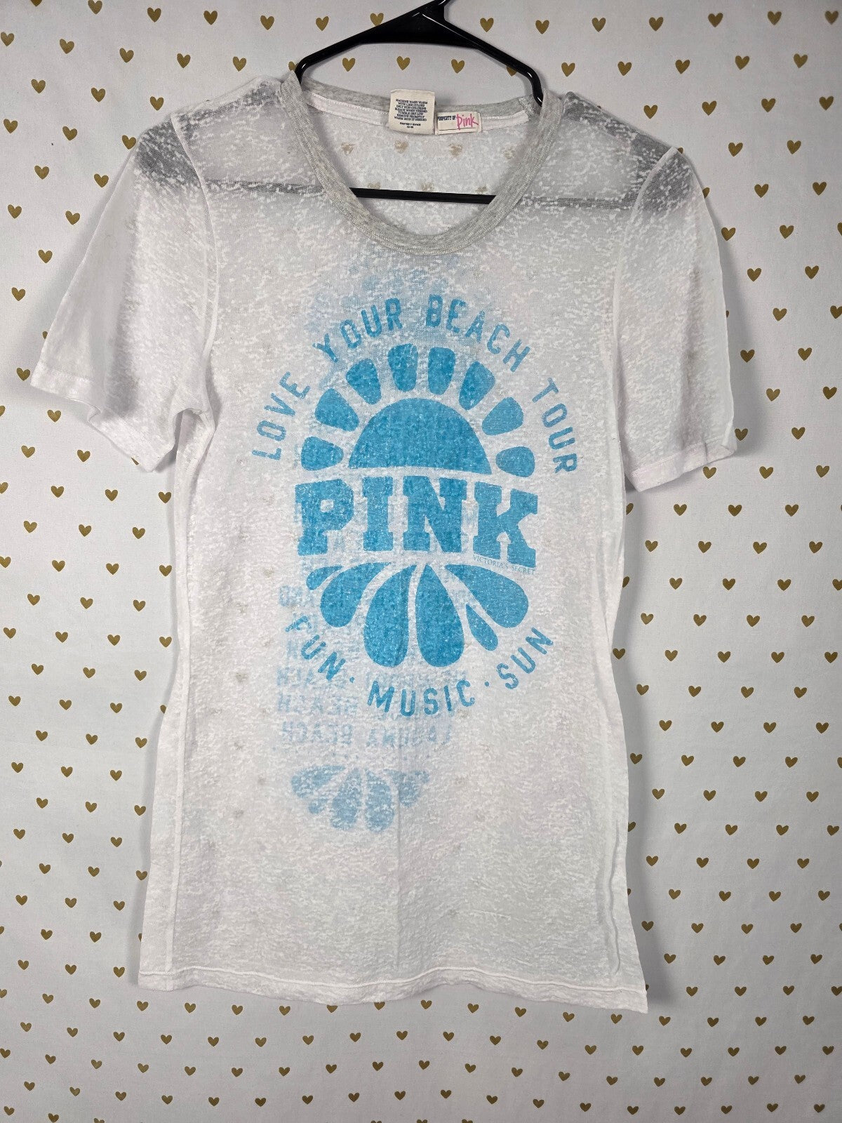 Victorias Secret PINK Vintage Beach Burnout Tee shirt Y2k Medium White Logo