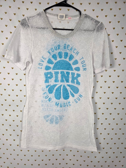 Victorias Secret PINK Vintage Beach Burnout Tee shirt Y2k Medium White Logo