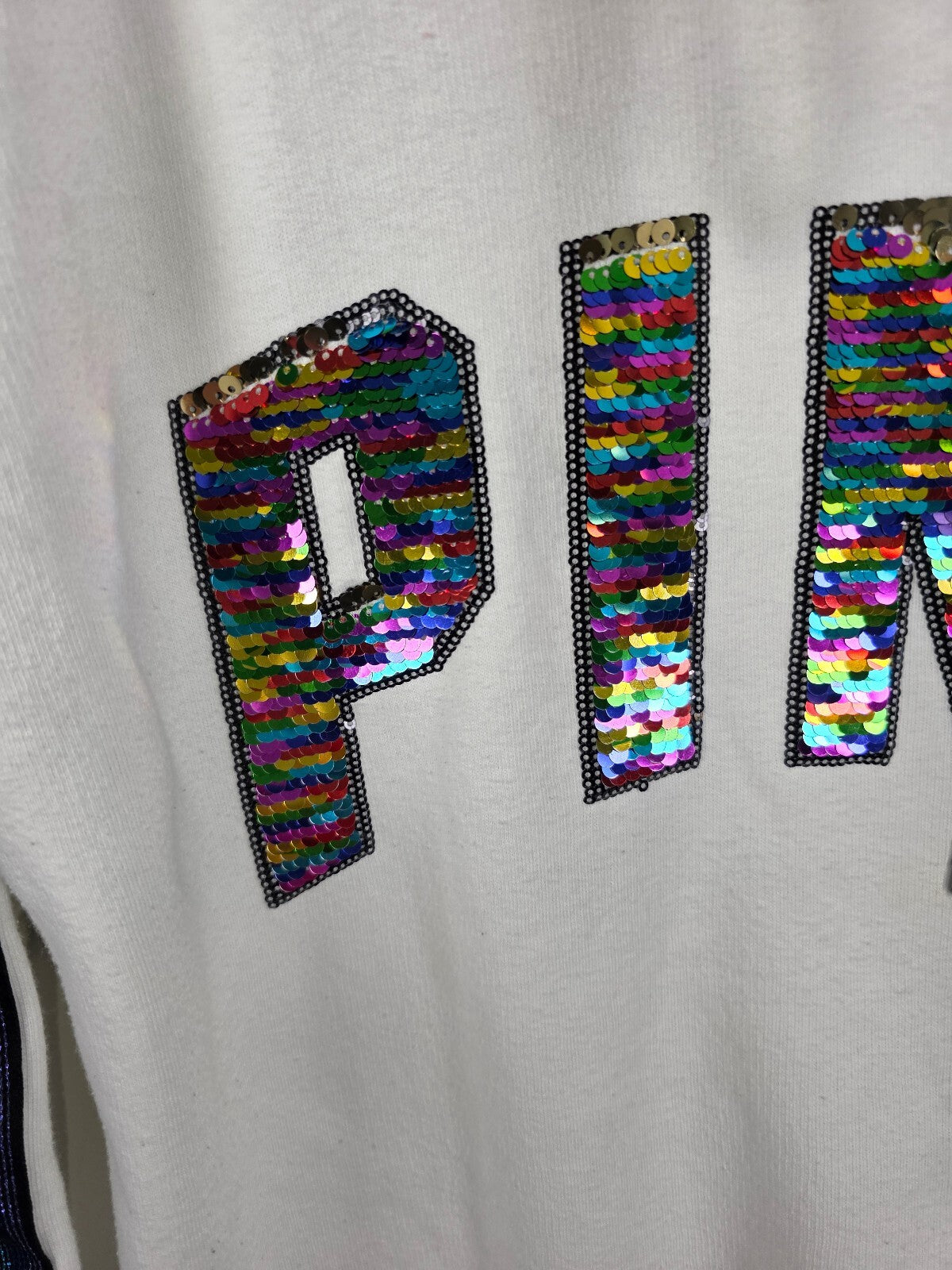 Victorias Secret Pink Rainbow BLING Sequin Slouchy Sweater Shirt RARE MEDIUM