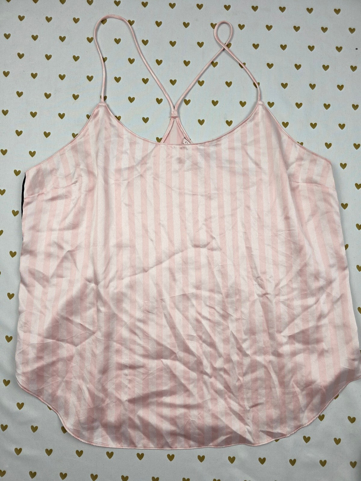 Victorias Secret PINK Stripe Tank Top babydoll Satin Silky Medium