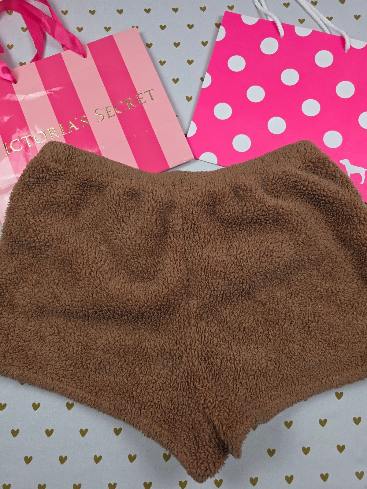 Victoria's Secret PINK Co-Zzzy Sherpa Fuzzy Lounge Shorts M Brown Plush