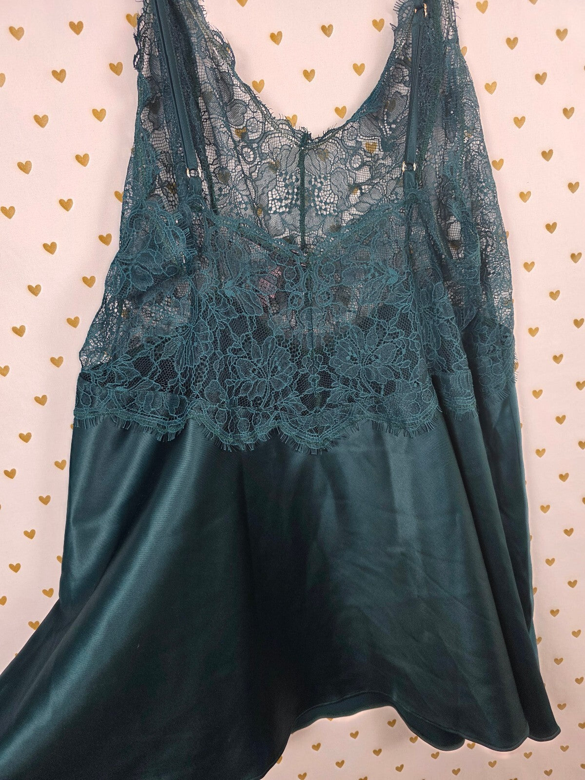 Victorias Secret Green Lace Satin Sheer Nightie Lingerie Slip Dress XL