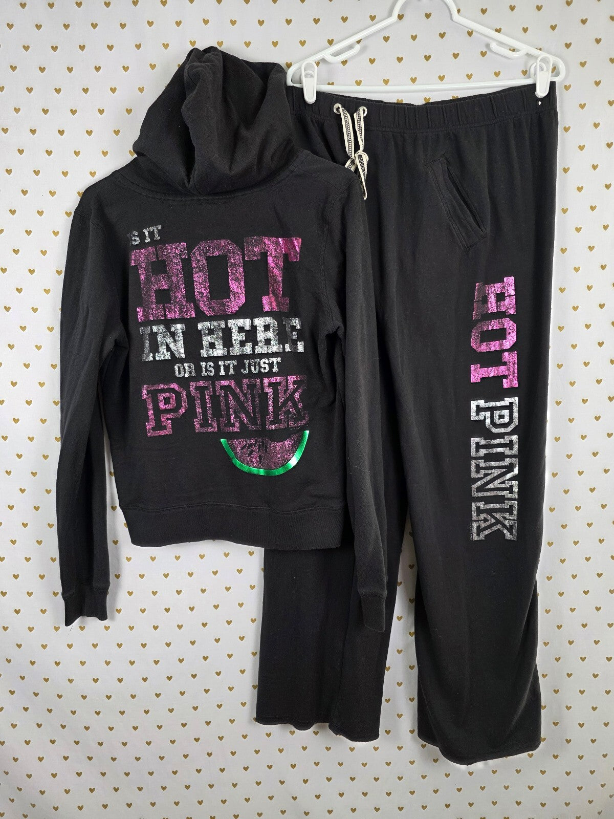 Victorias Secret PINK Vintage Y2k Full zip Hoodie Boyfriend Sweats Set Small L