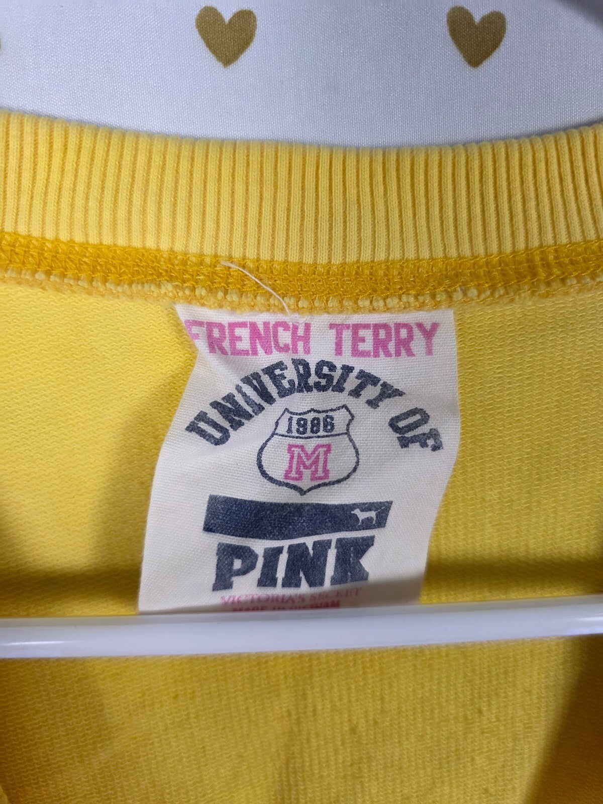 Victorias Secret PINK Terry UNIVERSITY Vintage HTF Dress V Neck yellow M