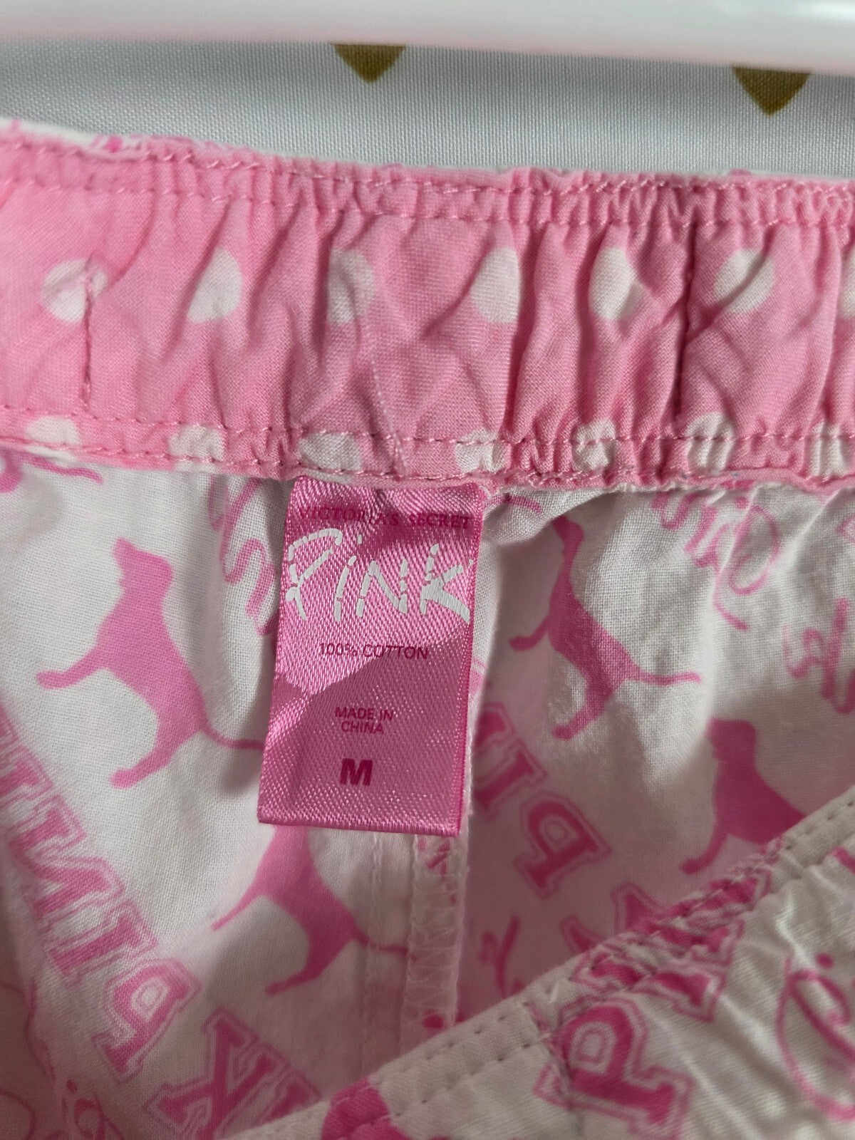 Victoria's Secret PINK Vintage Pajama Pants Logo Dog Print Pink White M