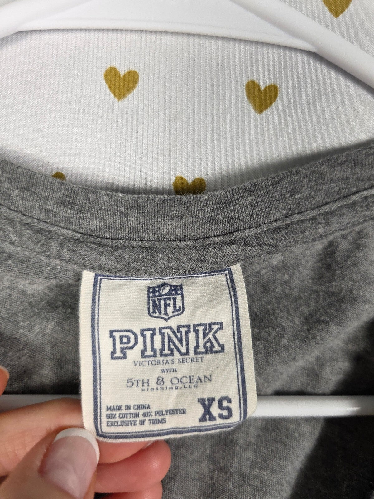 Vintage VS PINK NY Jets NFL V Neck Tee XS 5th Ocean Gray Green Hearts