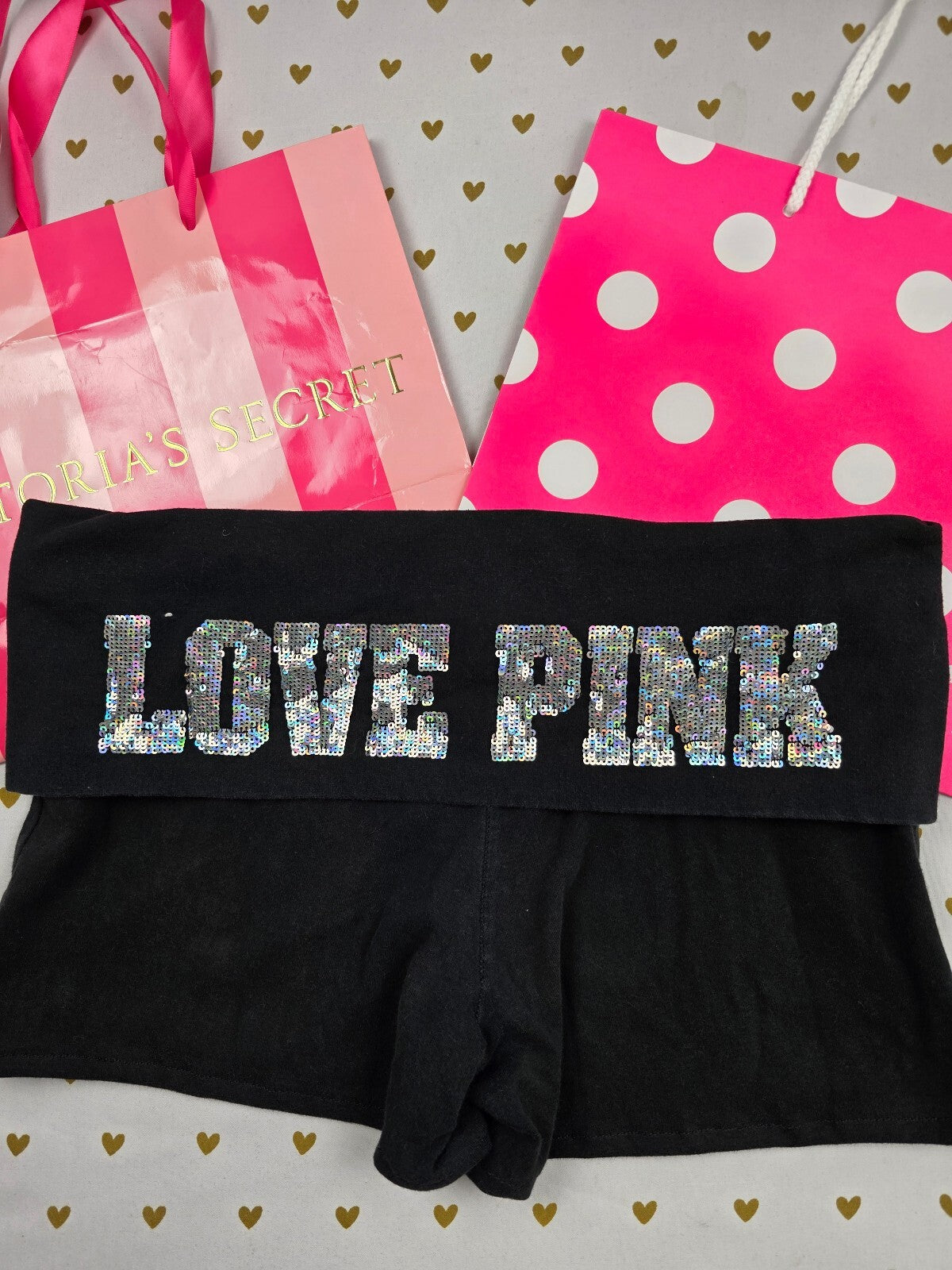 Victorias Secret PINK Mega Bling Foldover Yoga Shorts Sequined Booty Medium Y2k