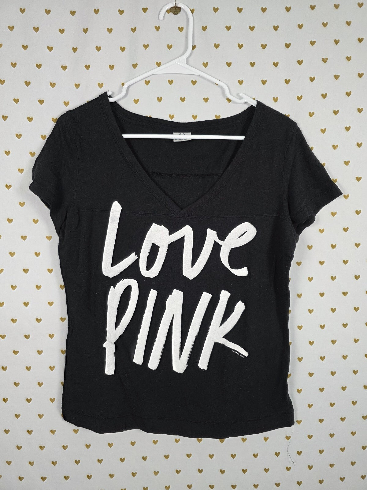Victorias Secret PINK Vintage LOVE Cropped Black Logo Tee shirt SMALL