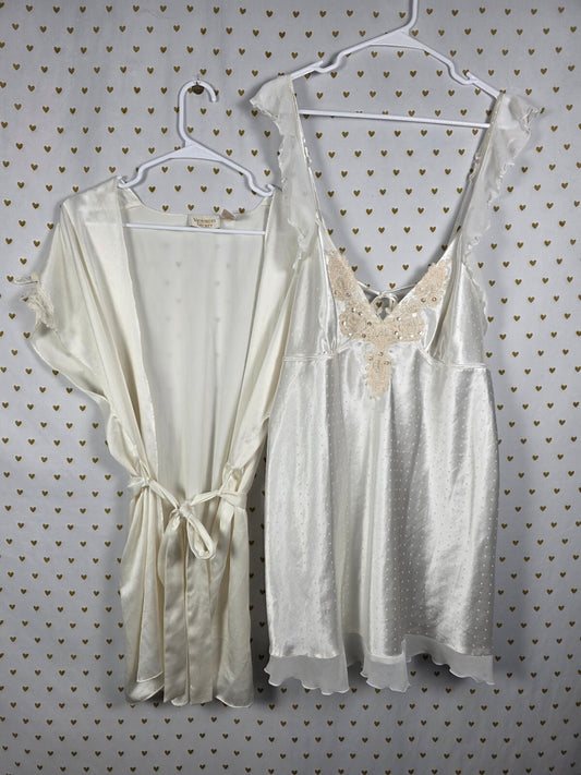 Victorias Secret Vintage Lingerie SET Robe Sequined Linea Donatella Slip Medium